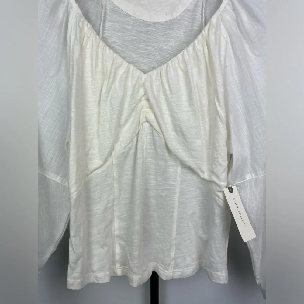 Anthropologie Ivory White Long‎ Puff Sleeve Multimedia Romantic Blouse